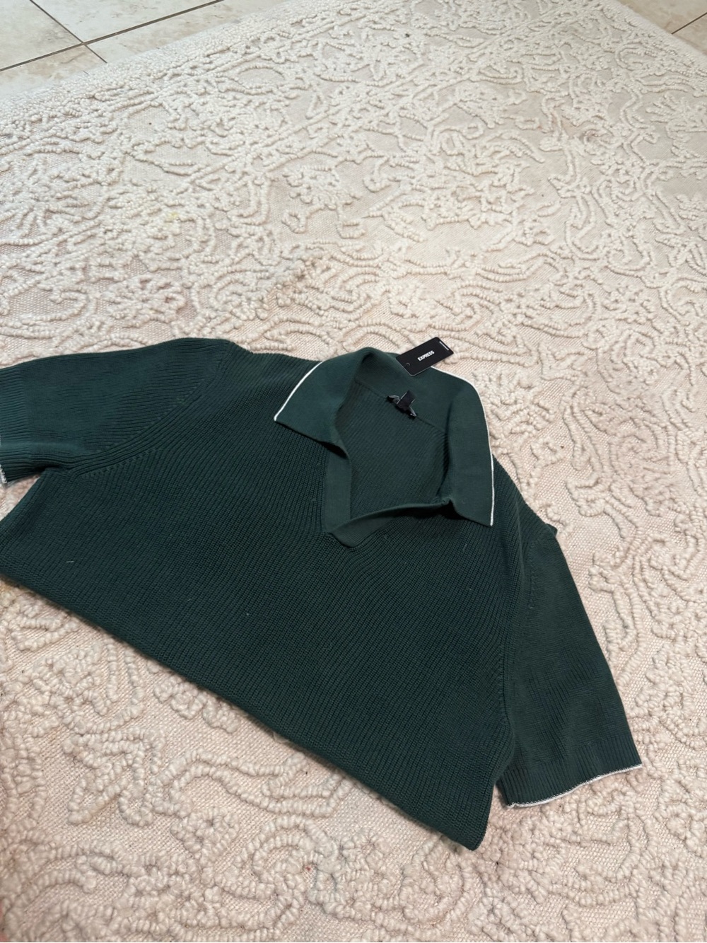 NWT Men's Dark Green Knit Polo Sweater with Contrast Trim